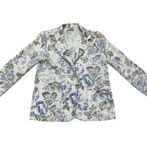 Russ 80s Women's Blazer Jacket Floral Linen Block Pocket Union Made Size Large